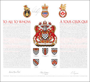 Letters patent granting heraldic emblems to David Lloyd Johnston