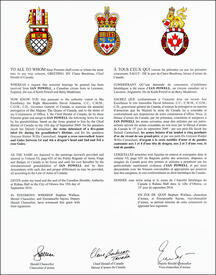 Letters patent granting heraldic emblems to Ian Powell