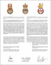 Letters patent granting heraldic emblems to Dennis Paul Drainville