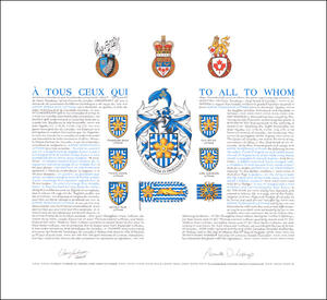 Letters patent granting heraldic emblems to Sophie Robichaud Lothian