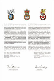 Letters patent granting heraldic emblems to Brendan L'Heureux