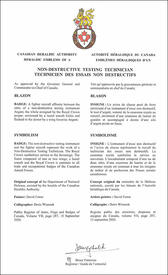 Letters patent approving the heraldic emblems of a Non-Destructive Testing Technician of the Royal Canadian Air Force