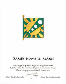 Letters patent granting heraldic emblems to James Howard Mann