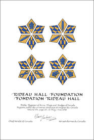 Letters patent granting heraldic emblems to the Rideau Hall Foundation