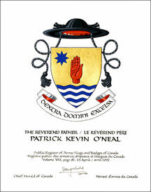 Letters patent granting heraldic emblems to Patrick Kevin O'Neal