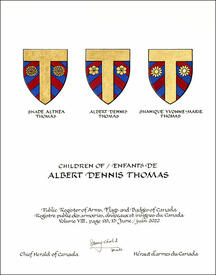 Lettres patentes concédant des emblèmes héraldiques à Albert Dennis Thomas