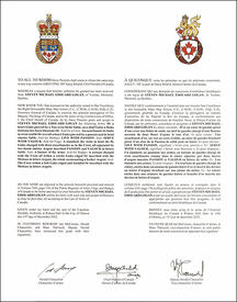 Letters patent granting heraldic emblems to Steven Michael Edouard Logan