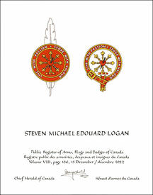 Letters patent granting heraldic emblems to Steven Michael Edouard Logan