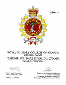 Lettres patentes approuvant l’insigne du Collège militaire royal du Canada