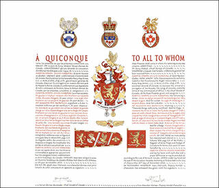 Letters patent granting heraldic emblems to Martin Joseph Gilles Marceau