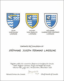 Letters patent granting heraldic emblems to Stéphane Joseph Fernand Lavergne