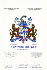 Letters patent granting heraldic emblems to Henry Pybus Bell-Irving