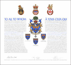 Letters patent granting heraldic emblems to Atholl Sutherland Brown